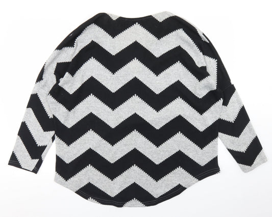 Bonmarché Womens Grey Striped Polyester Basic T-Shirt Size M V-Neck