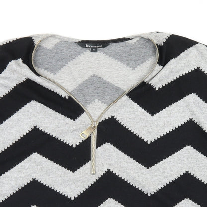 Bonmarché Womens Grey Striped Polyester Basic T-Shirt Size M V-Neck