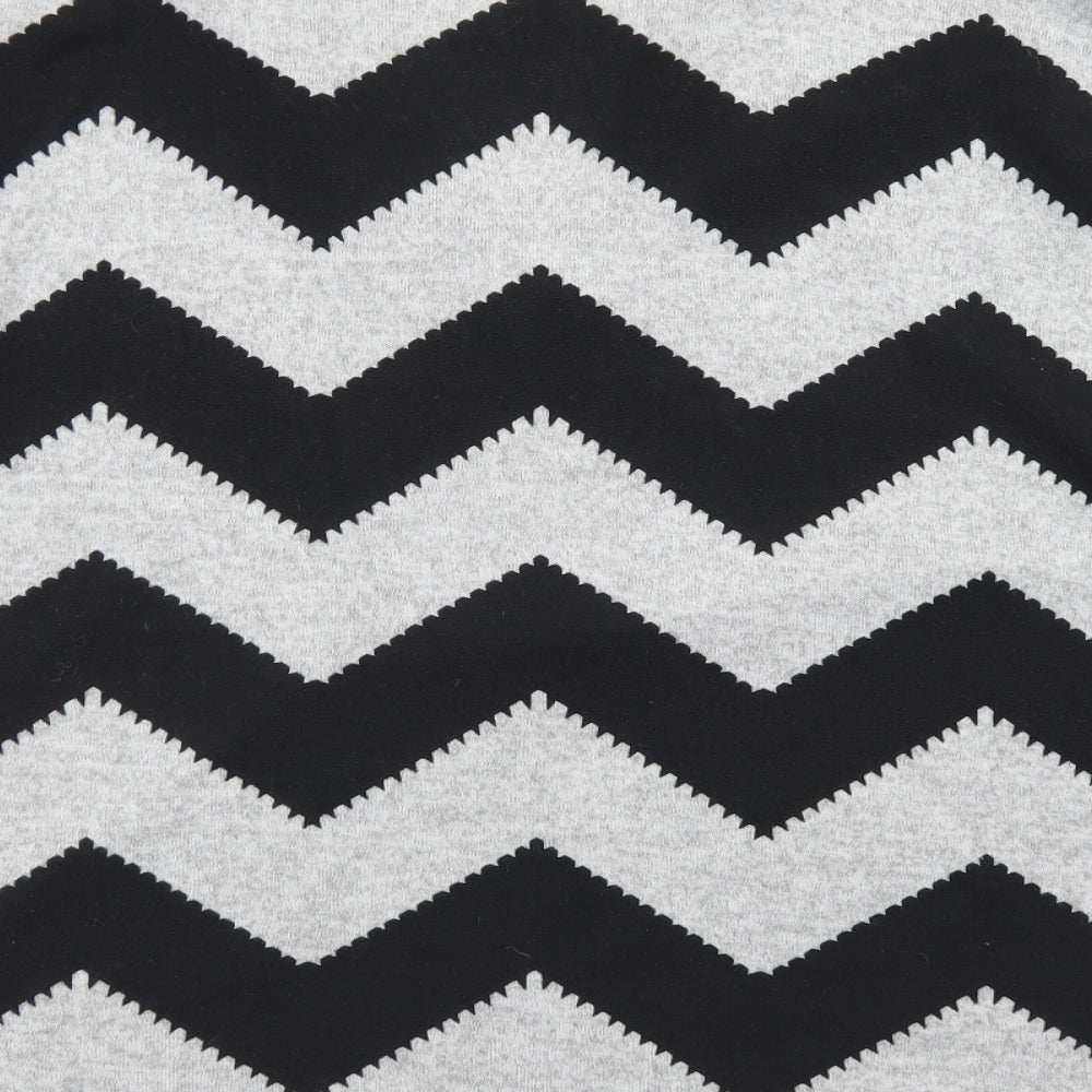 Bonmarché Womens Grey Striped Polyester Basic T-Shirt Size M V-Neck