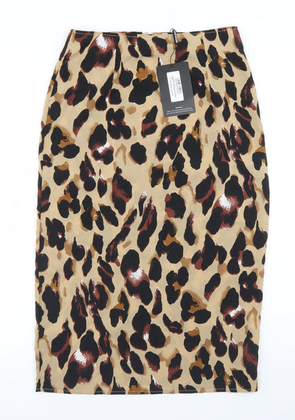 PRETTYLITTLETHING Womens Beige Animal Print Polyester Straight & Pencil Skirt Size 8   Zip
