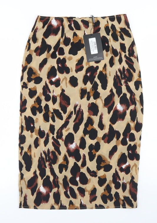 PRETTYLITTLETHING Womens Beige Animal Print Polyester Straight & Pencil Skirt Size 8   Zip