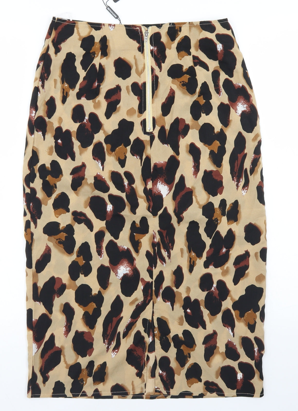 PRETTYLITTLETHING Womens Beige Animal Print Polyester Straight & Pencil Skirt Size 8   Zip