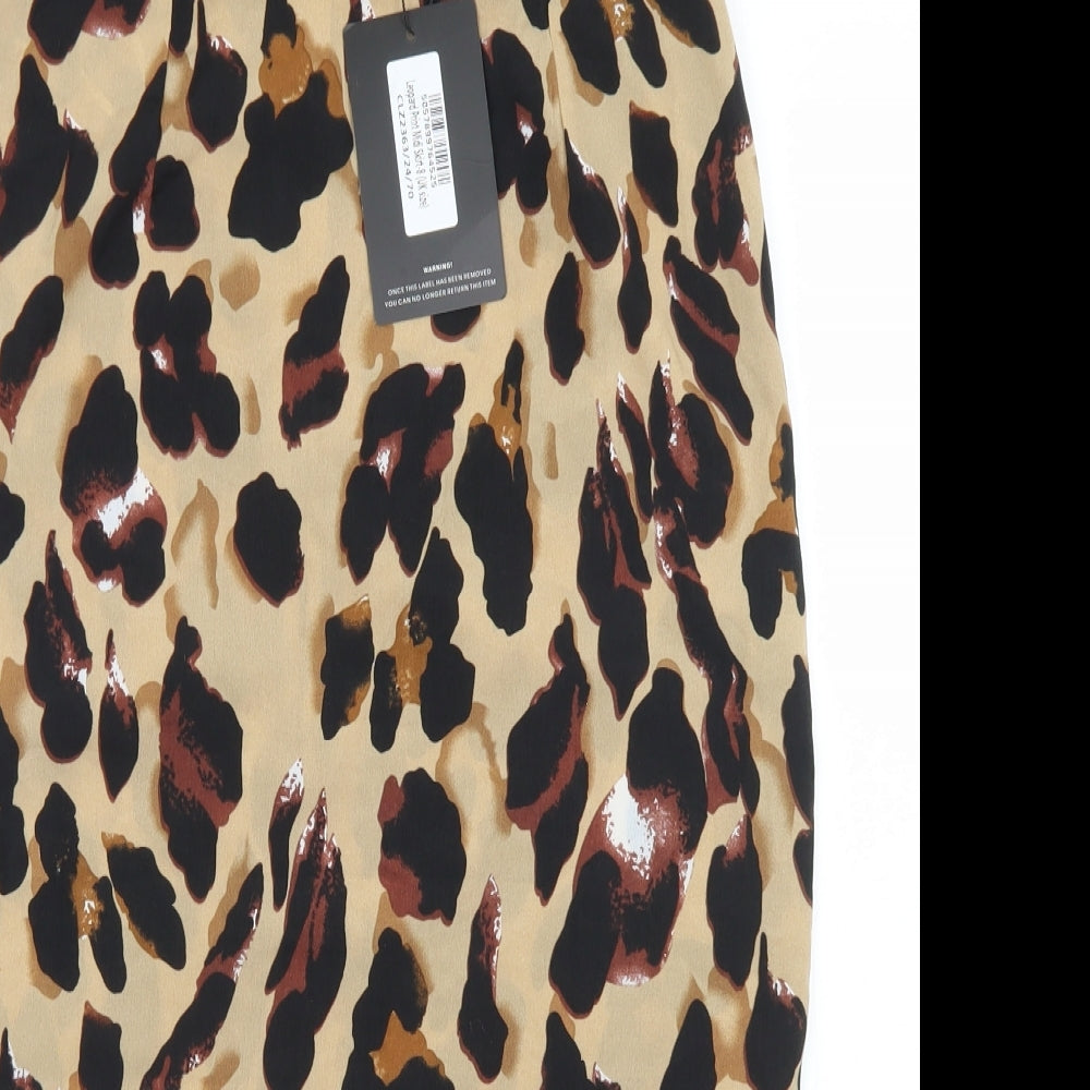 PRETTYLITTLETHING Womens Beige Animal Print Polyester Straight & Pencil Skirt Size 8   Zip