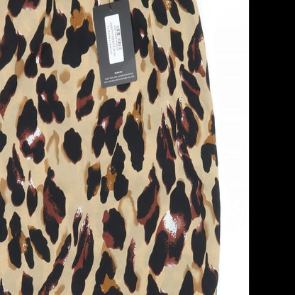PRETTYLITTLETHING Womens Beige Animal Print Polyester Straight & Pencil Skirt Size 8   Zip