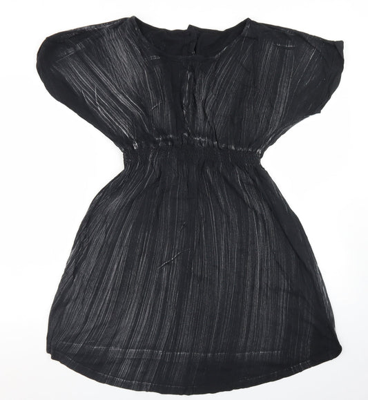 Topshop Womens Black Striped Cotton Fit & Flare  Size 8  Round Neck