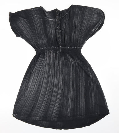 Topshop Womens Black Striped Cotton Fit & Flare  Size 8  Round Neck