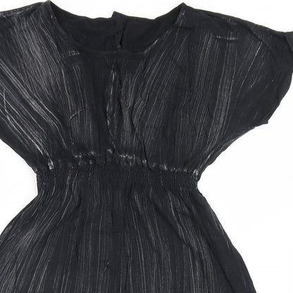 Topshop Womens Black Striped Cotton Fit & Flare  Size 8  Round Neck