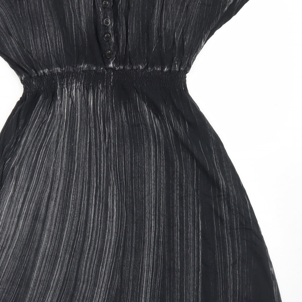 Topshop Womens Black Striped Cotton Fit & Flare  Size 8  Round Neck