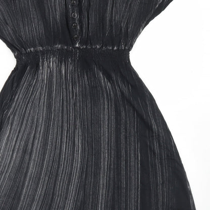 Topshop Womens Black Striped Cotton Fit & Flare  Size 8  Round Neck