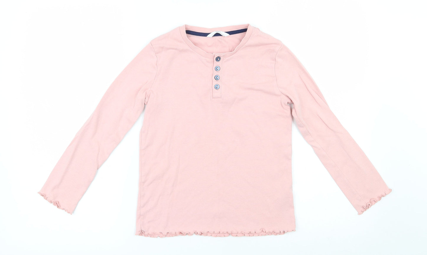 Marks and Spencer Girls Pink  Cotton Basic T-Shirt Size 9-10 Years Henley Button