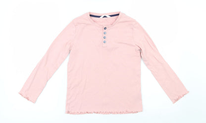 Marks and Spencer Girls Pink  Cotton Basic T-Shirt Size 9-10 Years Henley Button