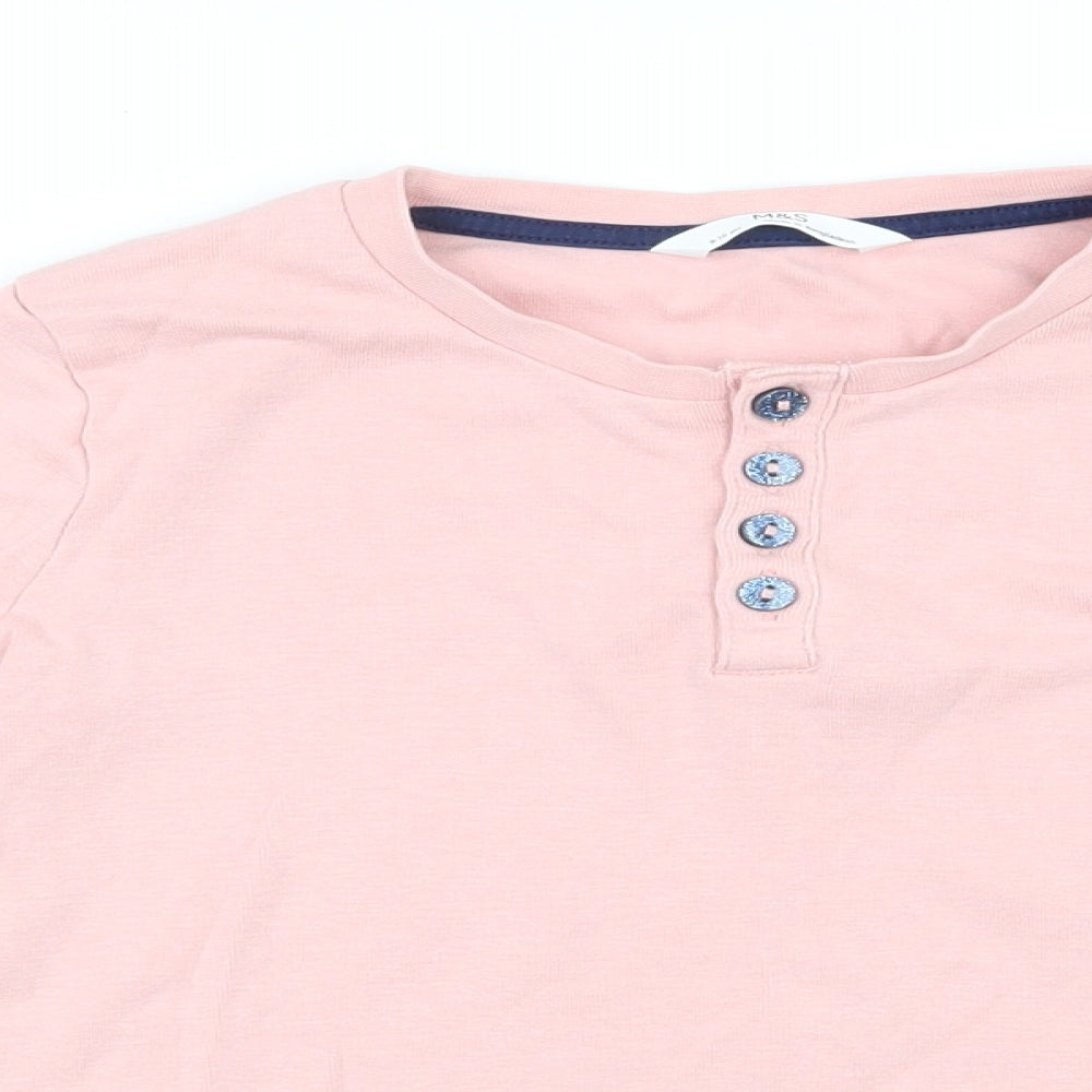 Marks and Spencer Girls Pink  Cotton Basic T-Shirt Size 9-10 Years Henley Button