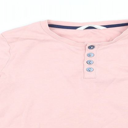 Marks and Spencer Girls Pink  Cotton Basic T-Shirt Size 9-10 Years Henley Button