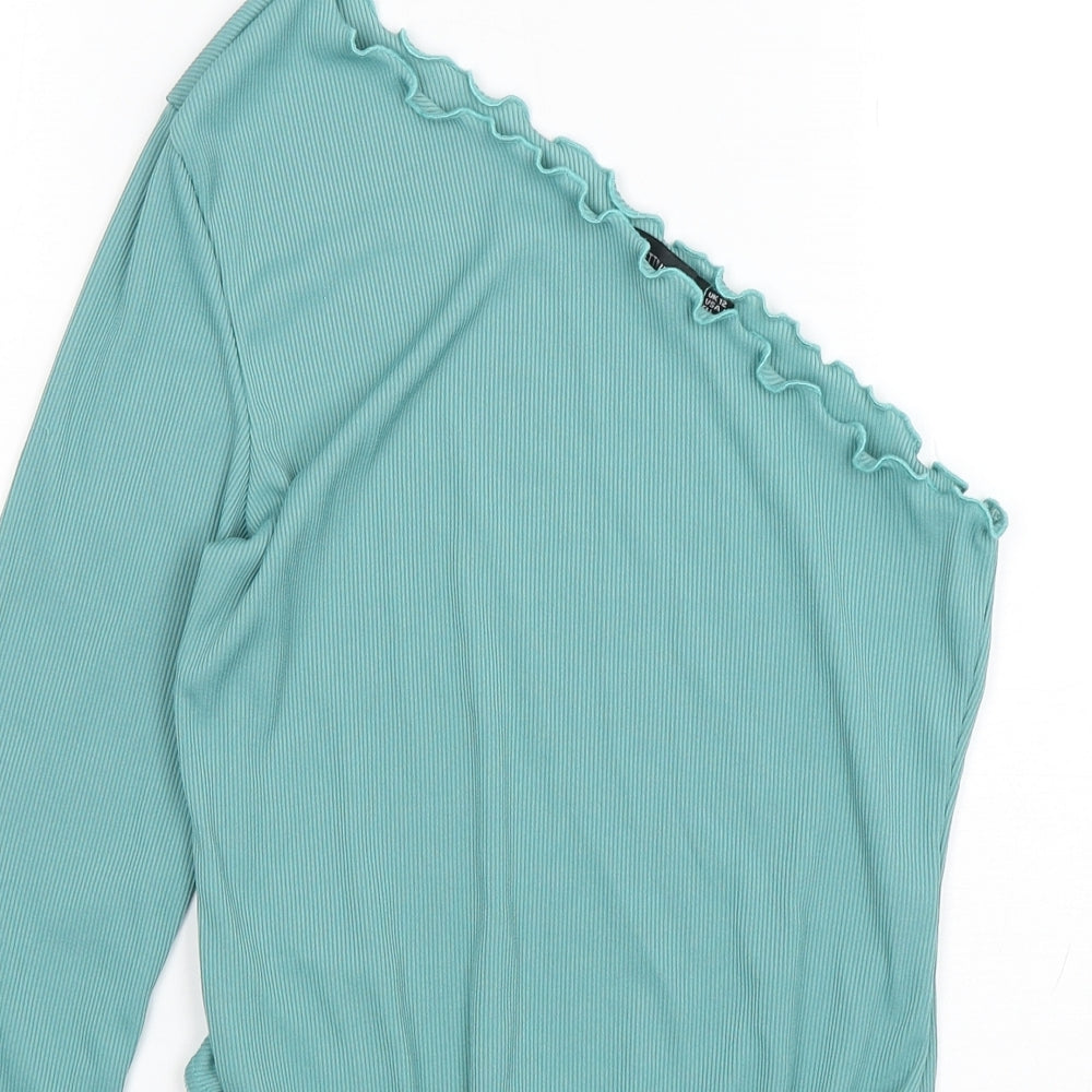 PRETTYLITTLETHING Womens Green  Polyester Bodysuit One-Piece Size 12  Snap