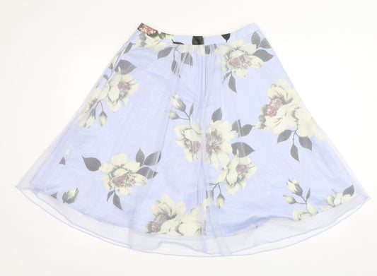 Amber Womens Purple Floral Polyester A-Line Skirt Size M