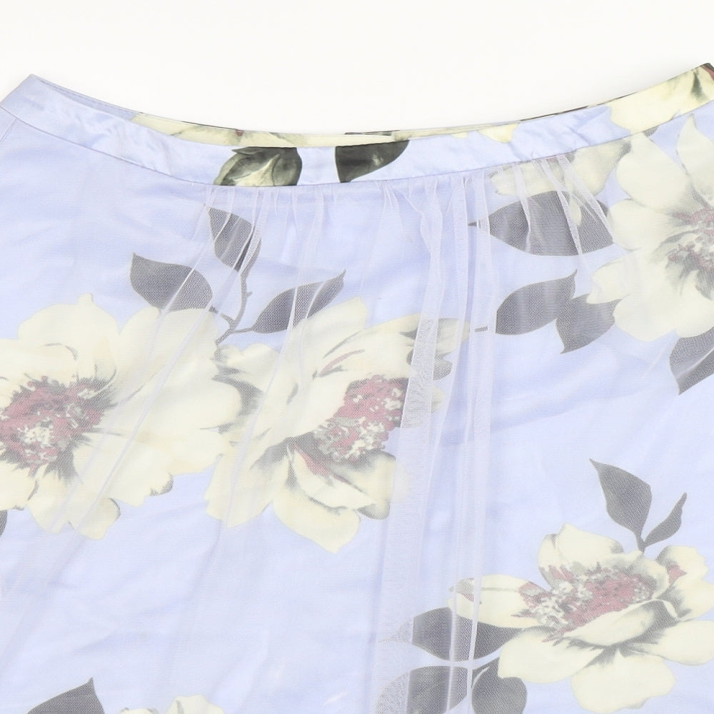 Amber Womens Purple Floral Polyester A-Line Skirt Size M
