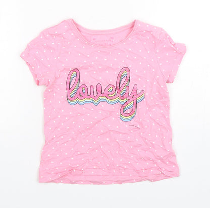 Primark Girls Pink Polka Dot Cotton Basic T-Shirt Size 6-7 Years Round Neck Pullover