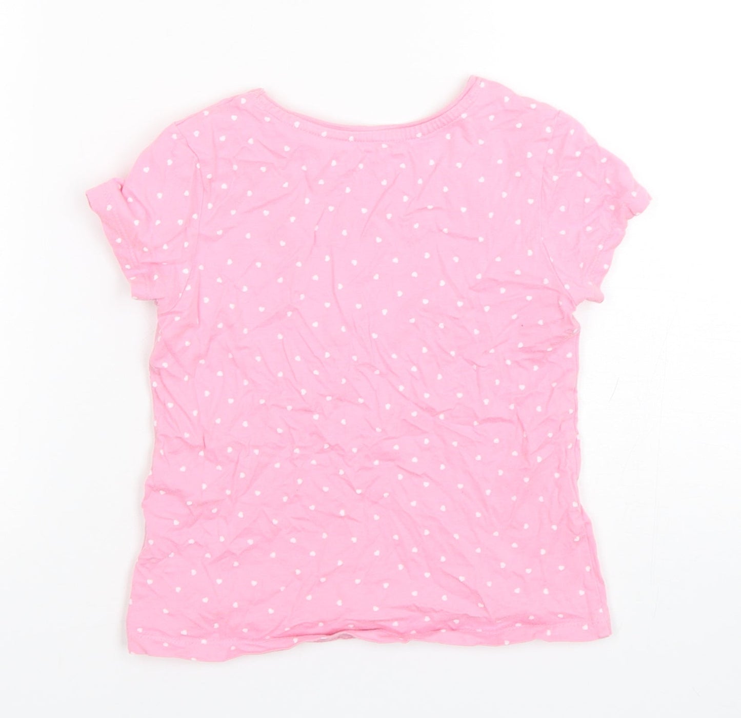 Primark Girls Pink Polka Dot Cotton Basic T-Shirt Size 6-7 Years Round Neck Pullover