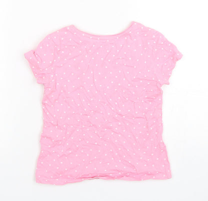 Primark Girls Pink Polka Dot Cotton Basic T-Shirt Size 6-7 Years Round Neck Pullover