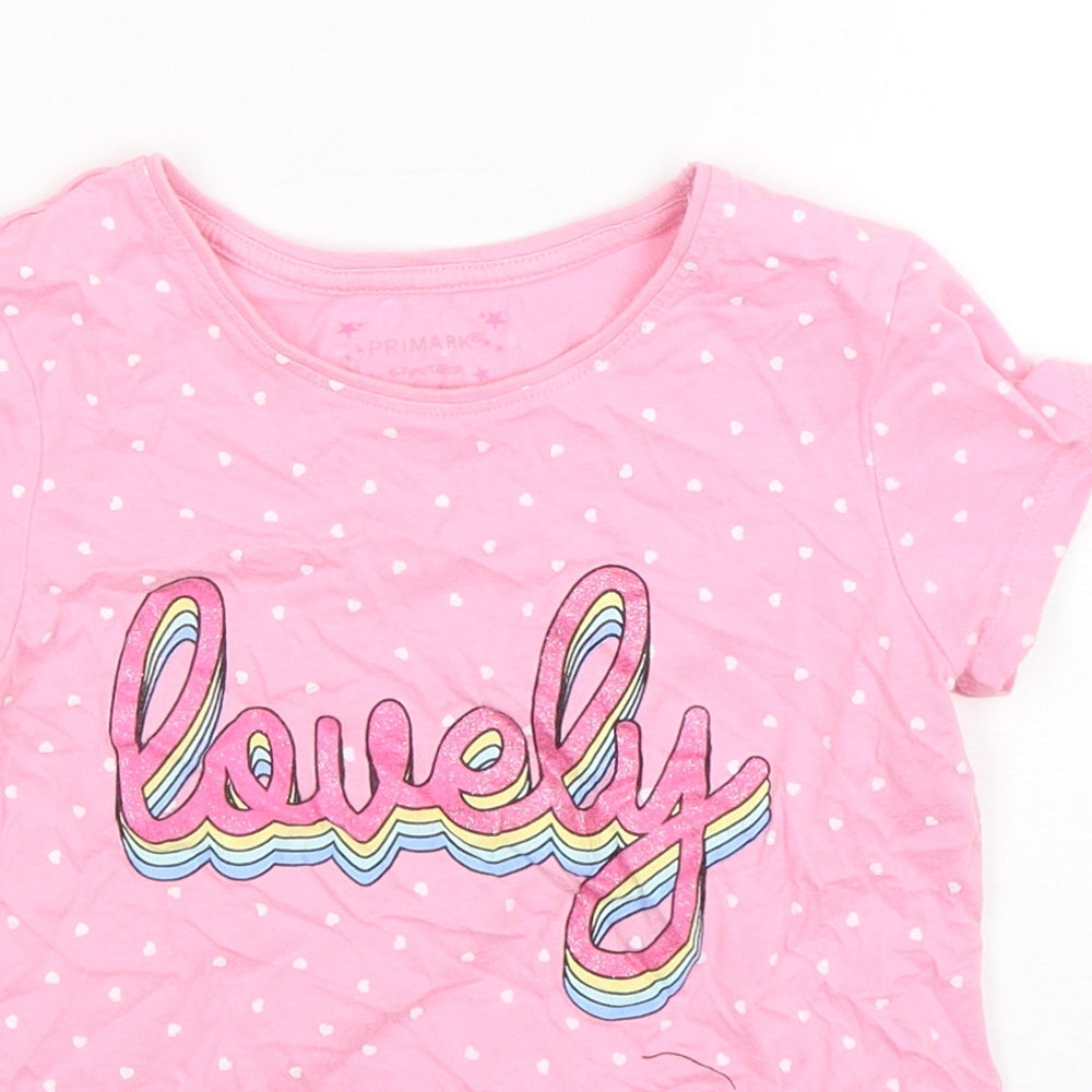 Primark Girls Pink Polka Dot Cotton Basic T-Shirt Size 6-7 Years Round Neck Pullover