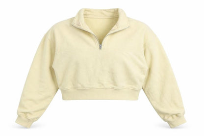 Front view of H&M women’s beige polyester pullover sweatshirt, size M, pullover
