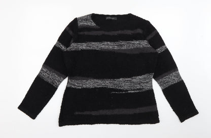 Just Elegance Womens Black Round Neck Striped Acrylic Pullover Jumper Size S