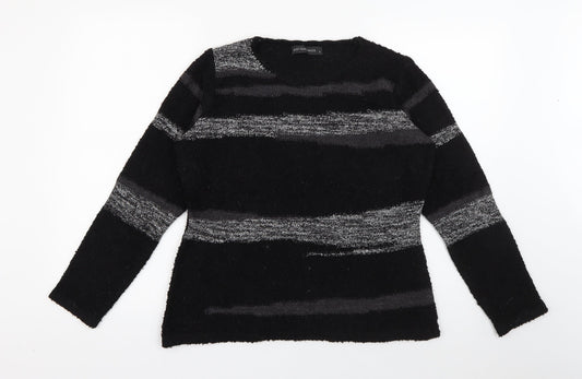 Just Elegance Womens Black Round Neck Striped Acrylic Pullover Jumper Size S