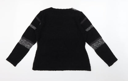 Just Elegance Womens Black Round Neck Striped Acrylic Pullover Jumper Size S