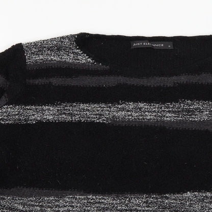 Just Elegance Womens Black Round Neck Striped Acrylic Pullover Jumper Size S