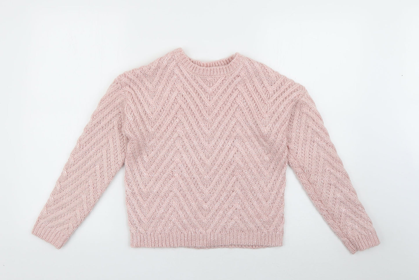 Minoti Girls Pink Crew Neck  Acrylic Pullover Jumper Size 9-10 Years