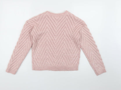 Minoti Girls Pink Crew Neck  Acrylic Pullover Jumper Size 9-10 Years