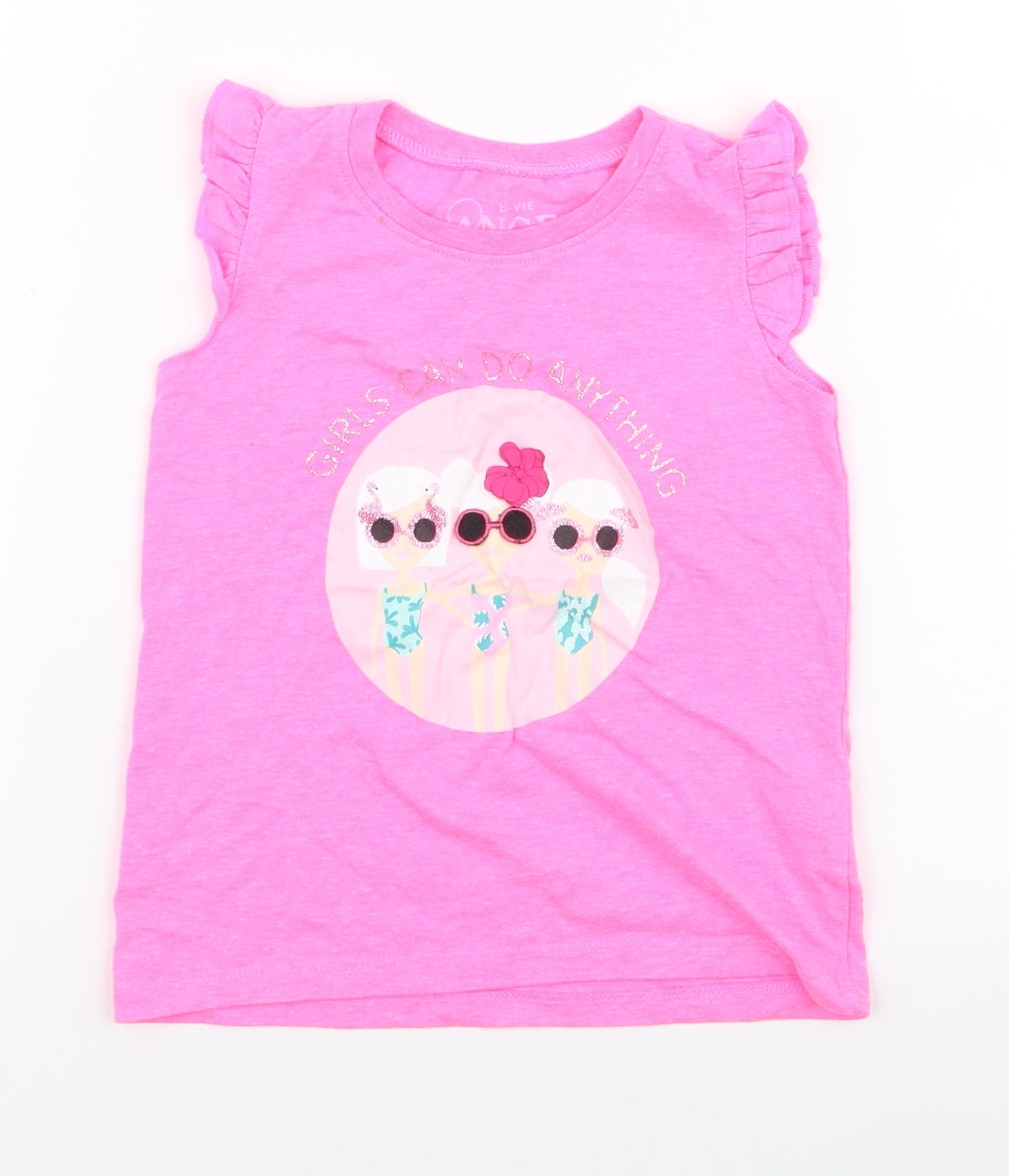 E-vie Girls Pink  Polyester Jersey Tank Size 12-18 Months Round Neck Pullover - Girls Can Do Anything