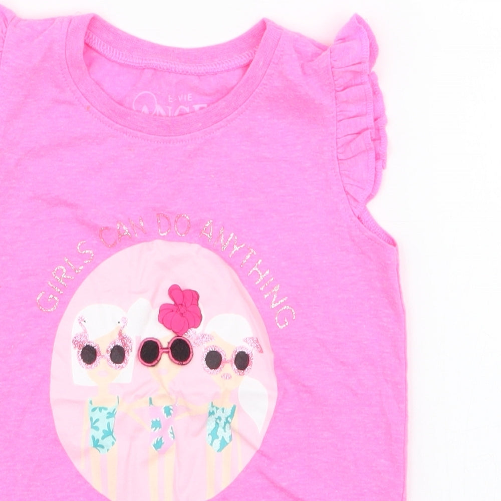 E-vie Girls Pink  Polyester Jersey Tank Size 12-18 Months Round Neck Pullover - Girls Can Do Anything