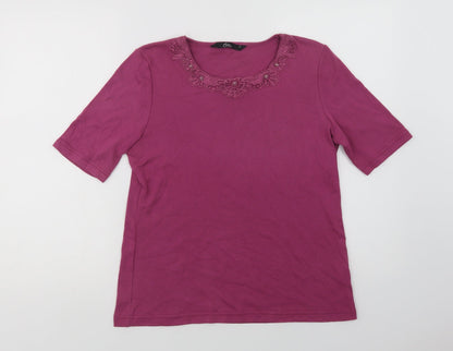 Bonmarché Womens Purple  Polyester Basic T-Shirt Size S Round Neck - Lace Detail
