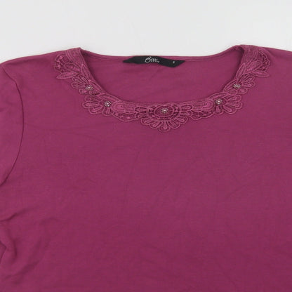 Bonmarché Womens Purple  Polyester Basic T-Shirt Size S Round Neck - Lace Detail