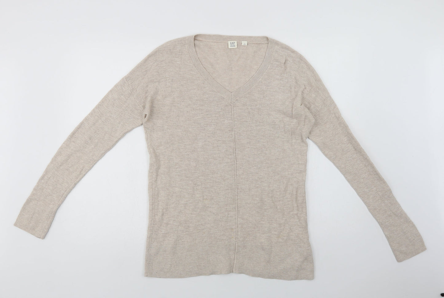 Gap Womens Beige V-Neck  Cotton Pullover Jumper Size M