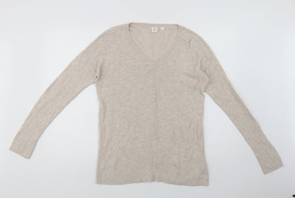 Gap Womens Beige V-Neck  Cotton Pullover Jumper Size M