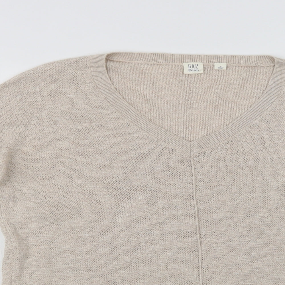 Gap Womens Beige V-Neck  Cotton Pullover Jumper Size M