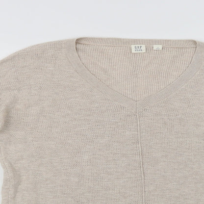Gap Womens Beige V-Neck  Cotton Pullover Jumper Size M