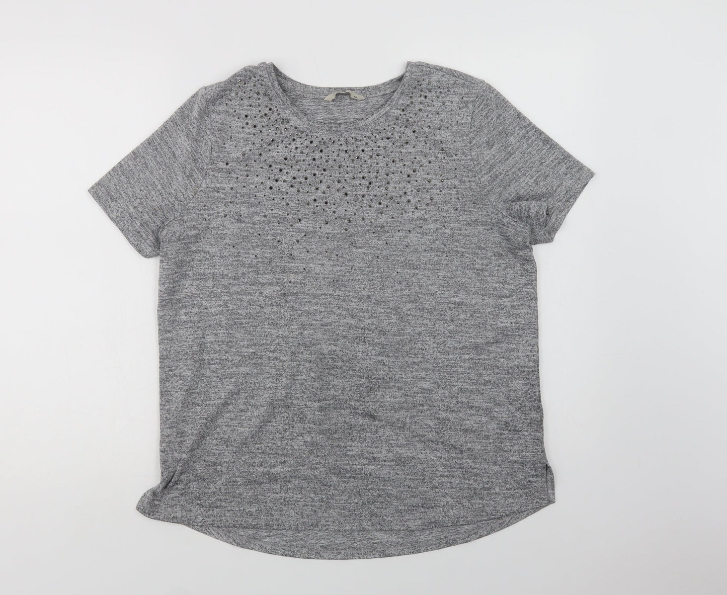 TU Womens Grey  Polyester Basic Blouse Size 14 Crew Neck