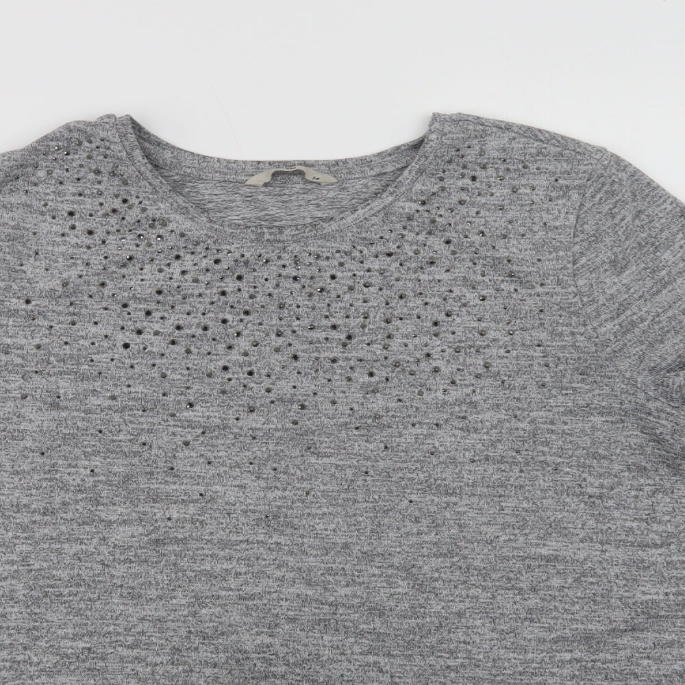 TU Womens Grey  Polyester Basic Blouse Size 14 Crew Neck