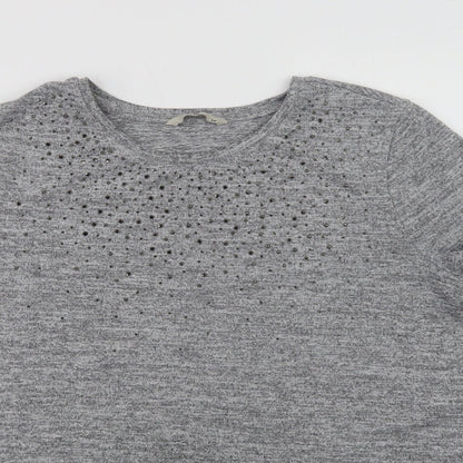 TU Womens Grey  Polyester Basic Blouse Size 14 Crew Neck