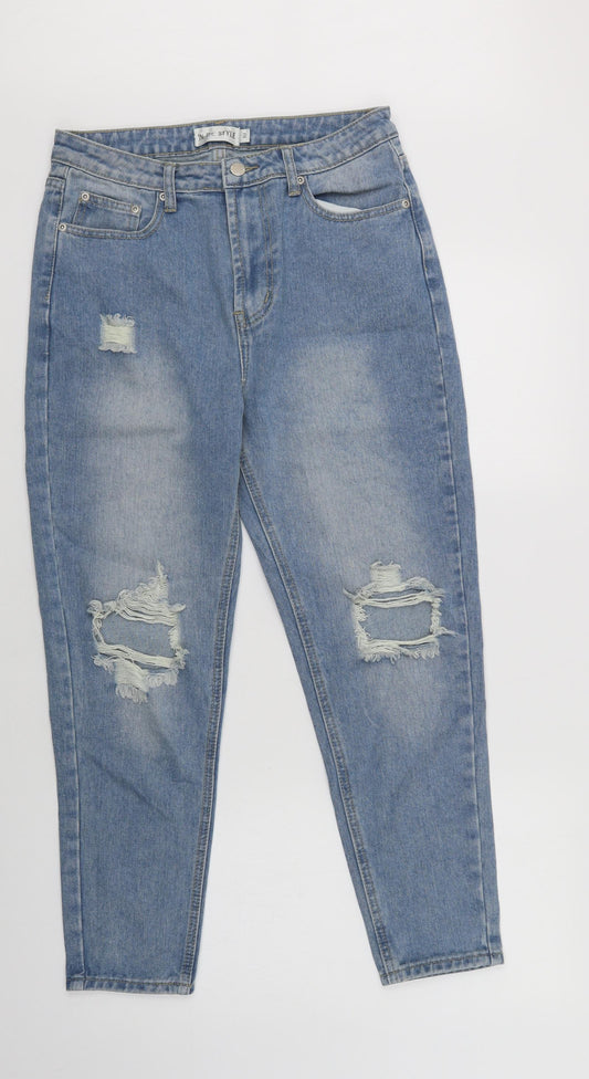 In the Style Womens Blue  Cotton Boyfriend Jeans Size 10 L28 in Regular Button