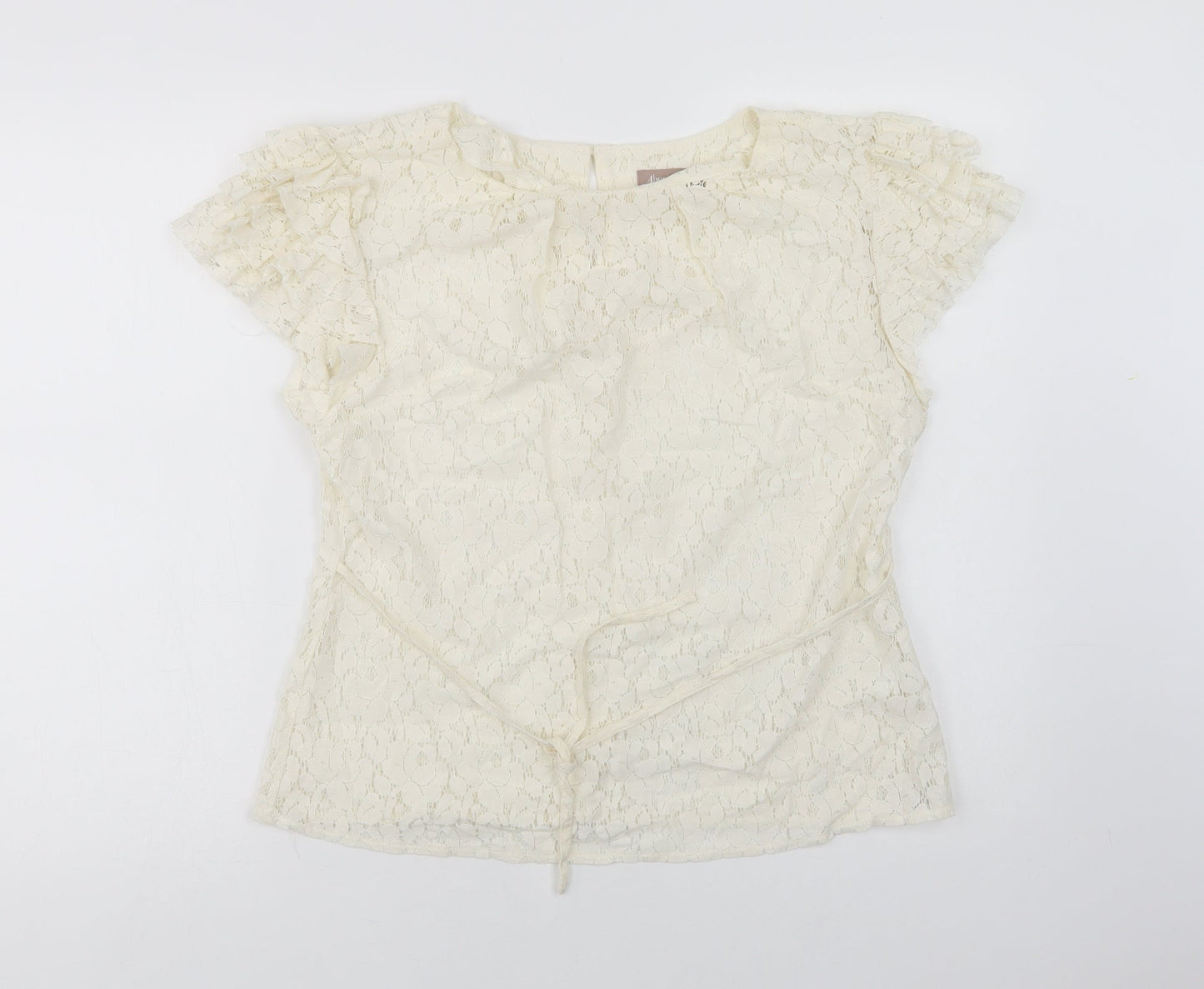 A Wear Womens Ivory  Cotton Basic Blouse Size 14 Round Neck - Lace Overlay