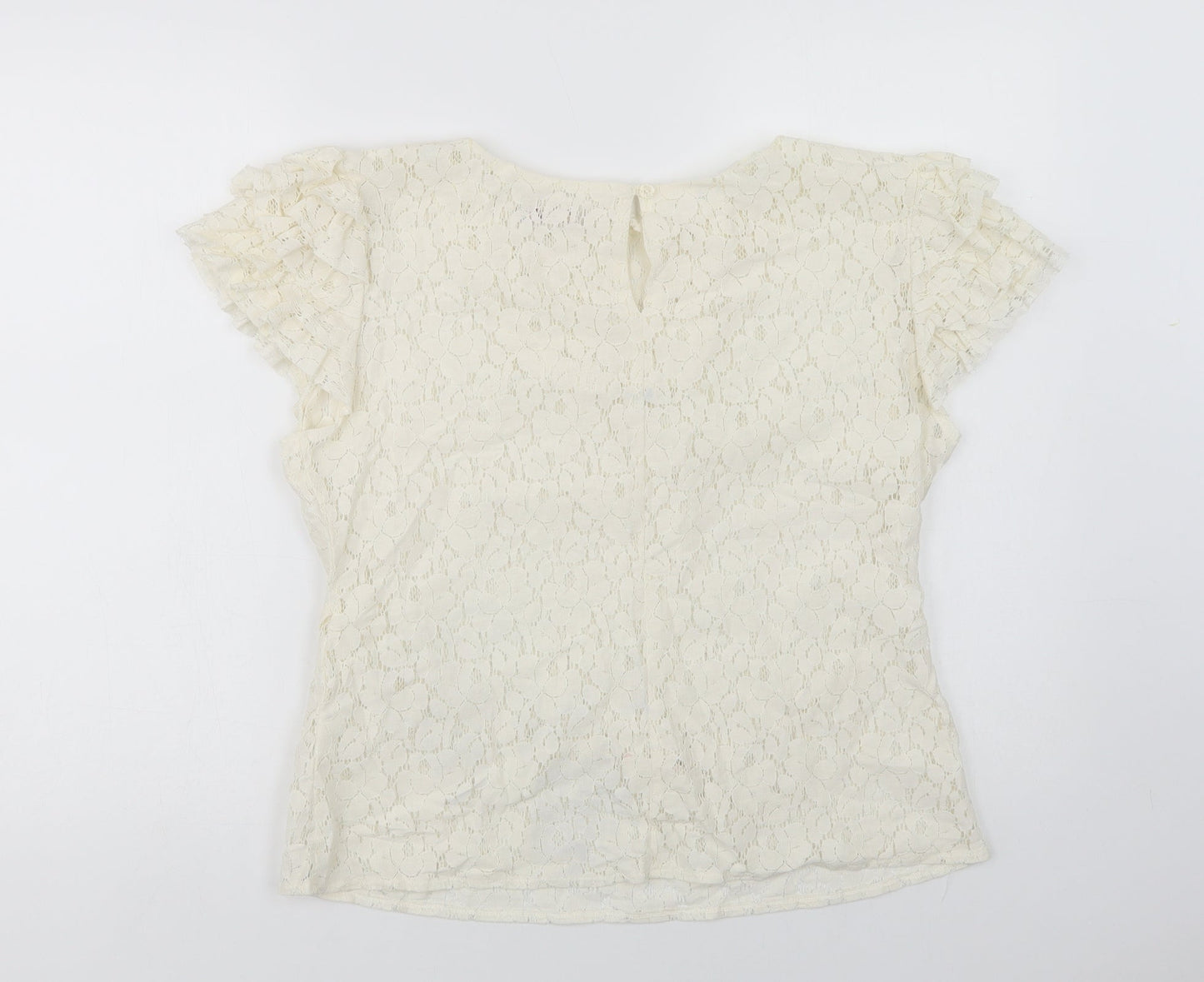 A Wear Womens Ivory  Cotton Basic Blouse Size 14 Round Neck - Lace Overlay