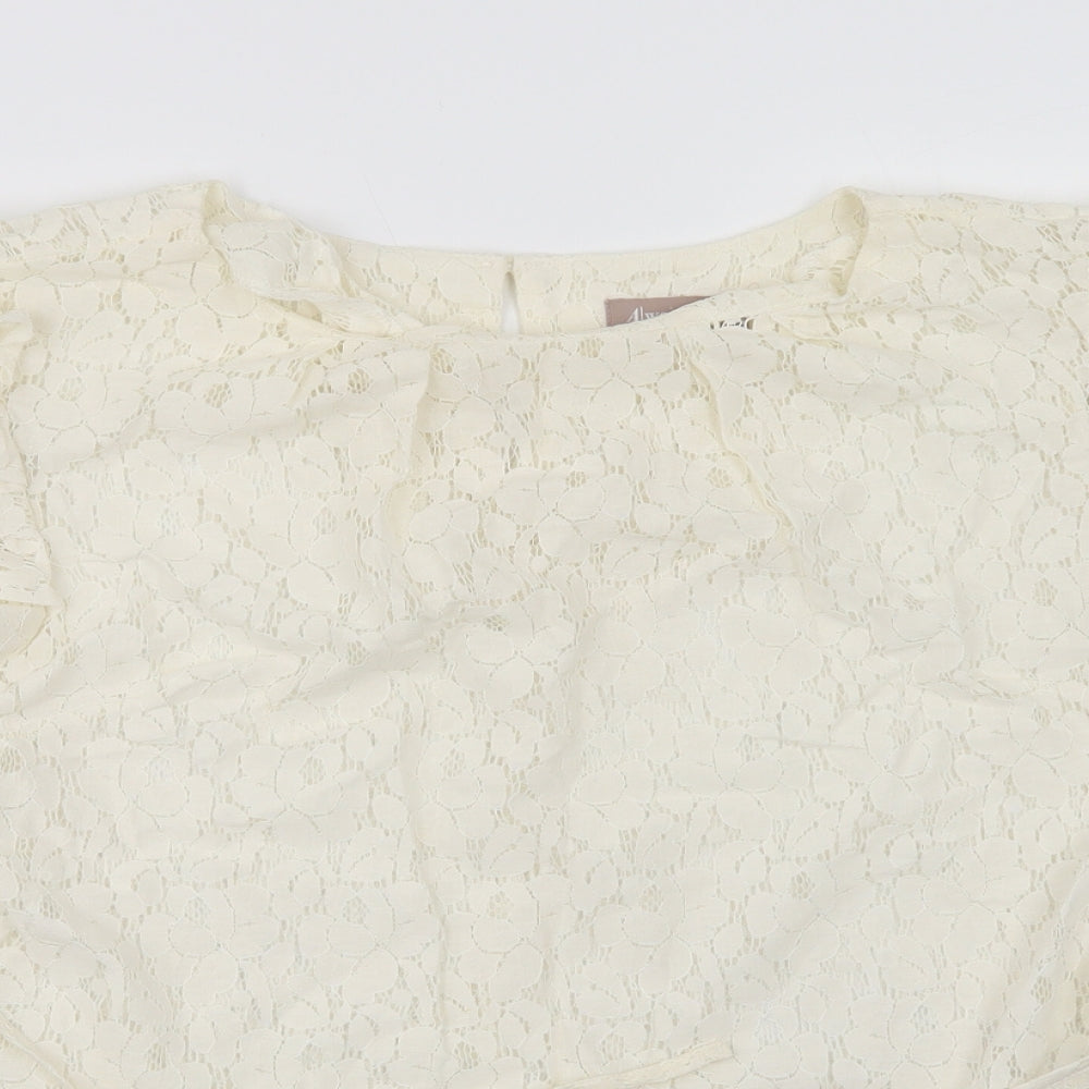 A Wear Womens Ivory  Cotton Basic Blouse Size 14 Round Neck - Lace Overlay