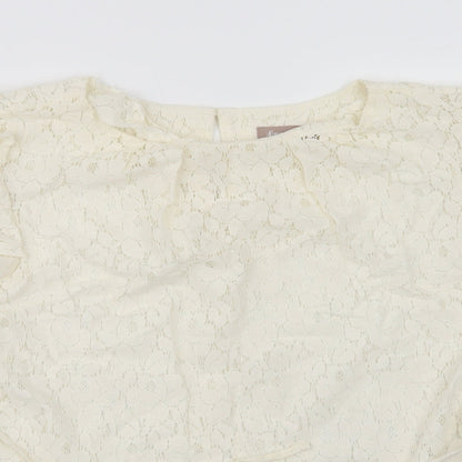 A Wear Womens Ivory  Cotton Basic Blouse Size 14 Round Neck - Lace Overlay