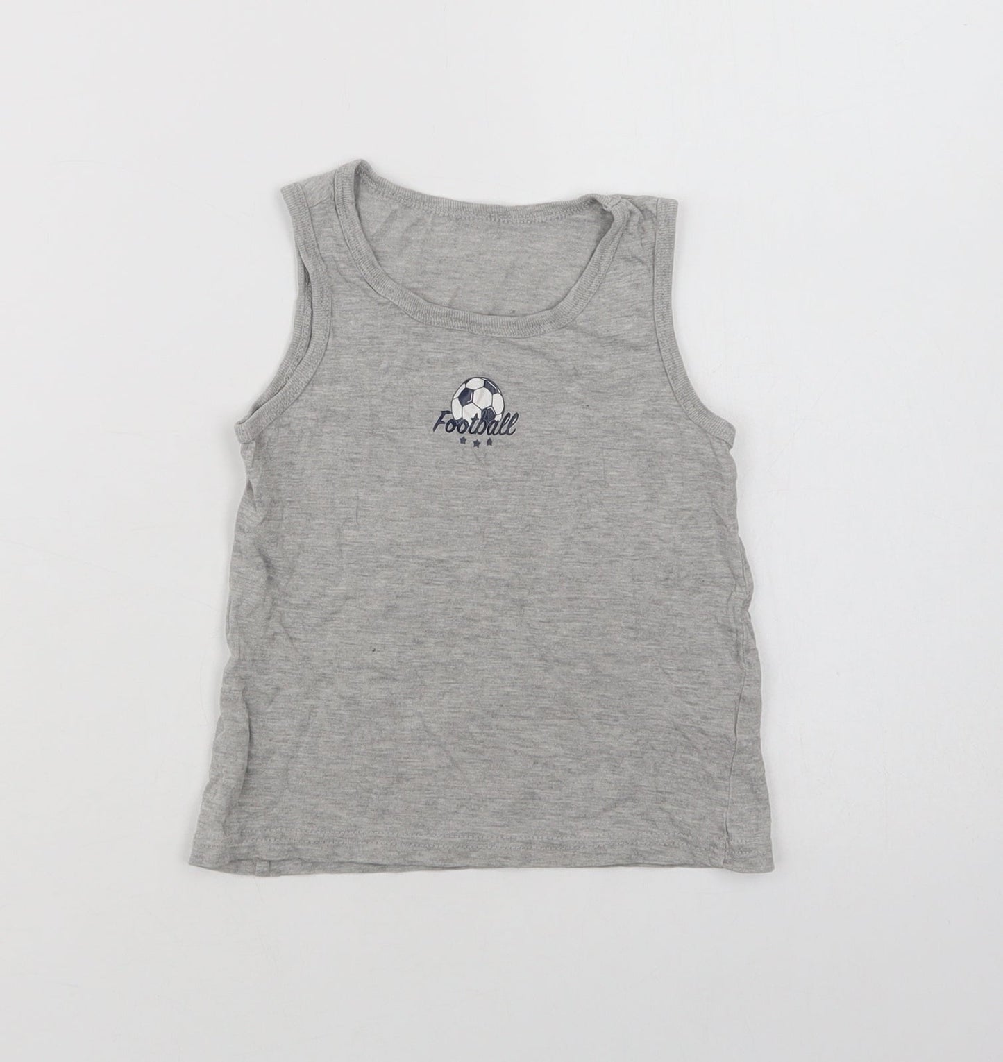 Primark Boys Grey  Cotton Basic Tank Size 6-7 Years Crew Neck  - Football