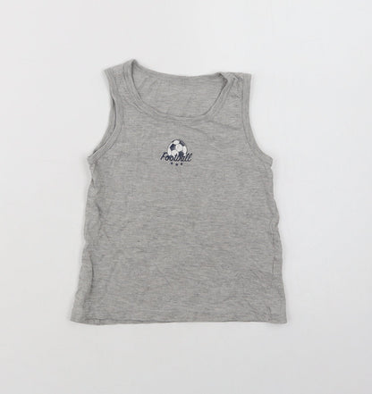 Primark Boys Grey  Cotton Basic Tank Size 6-7 Years Crew Neck  - Football