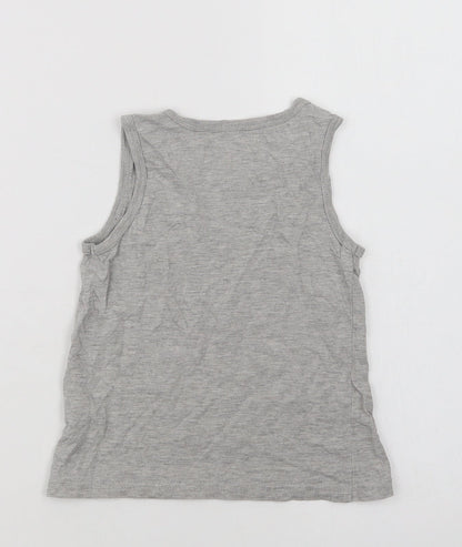 Primark Boys Grey  Cotton Basic Tank Size 6-7 Years Crew Neck  - Football
